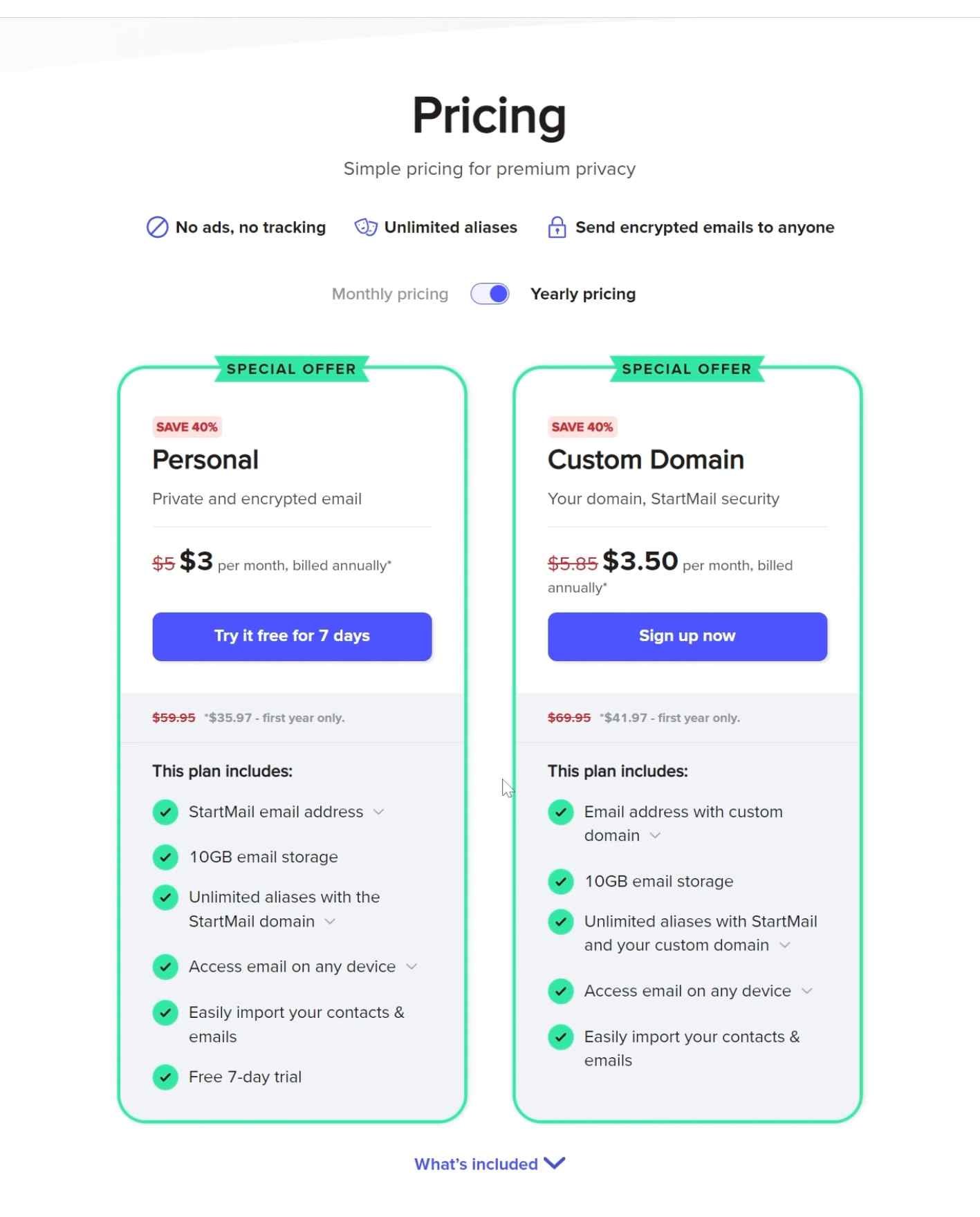 StartMail pricing